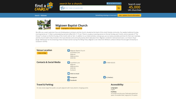 Screenshot of the Wigtown Baptist Church website
