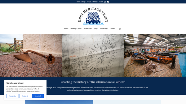 Screenshot of the Unst Heritage Centre website