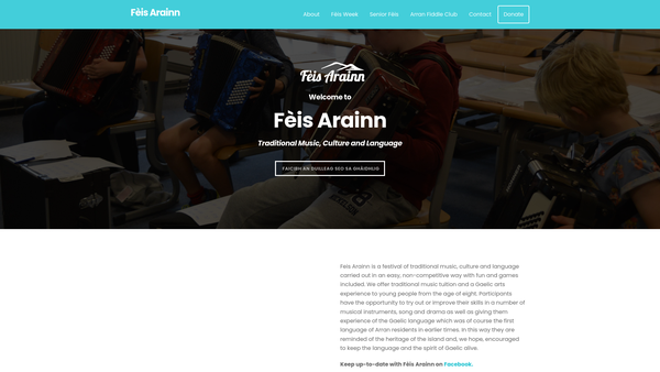 Screenshot of the Feis Arainn website