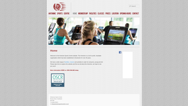 Screenshot of the Antonine Sports Centre website