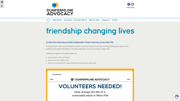 Screenshot of the Dunfermline Advocacy (SCIO) website