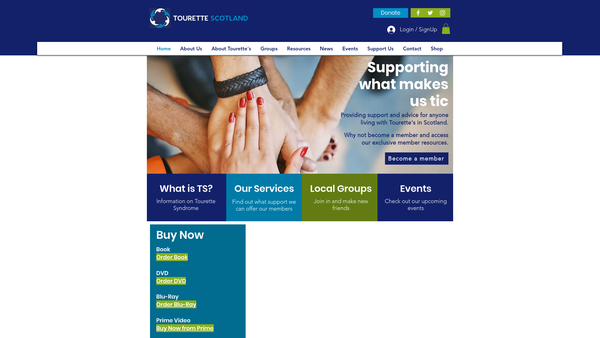 Screenshot of the Tourette Scotland website