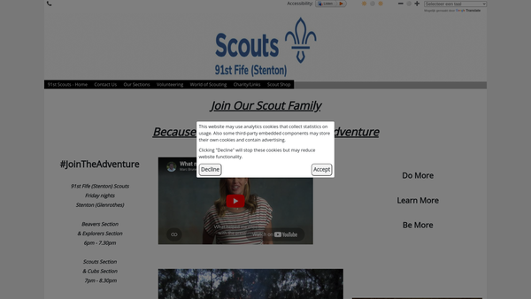 Screenshot of the 91st Fife Scout Group (Glenrothes) Stenton website