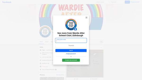 Screenshot of the Wardie After School Club website