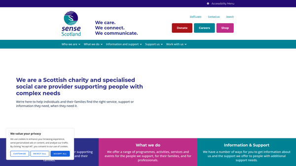 Screenshot of the Sense Scotland website