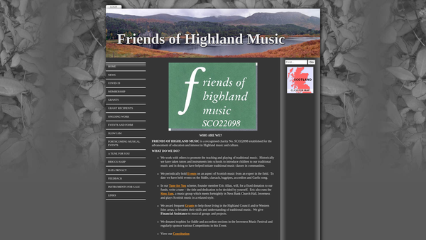Screenshot of the Friends Of Highland Music website