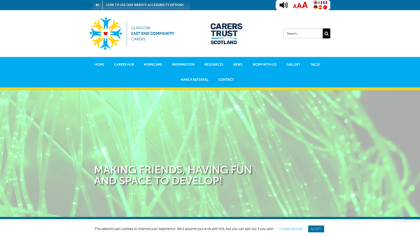 Screenshot of the Glasgow East End Community Carers website