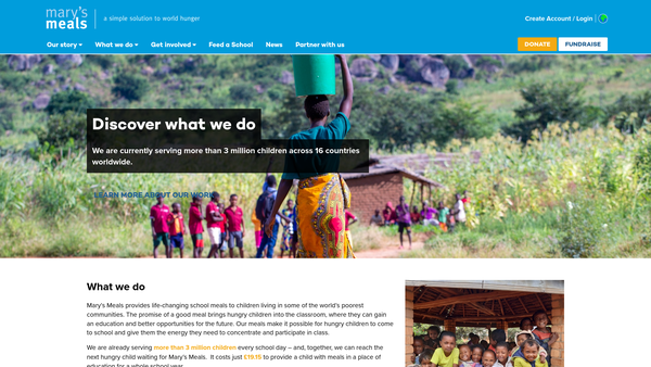 Screenshot of the Mary's Meals website