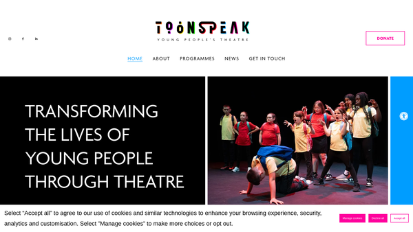 Screenshot of the Toonspeak Young People's Theatre website