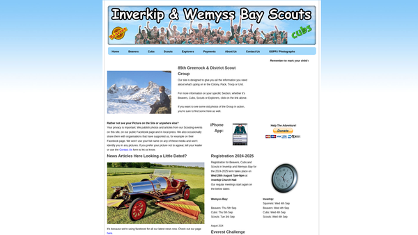 Screenshot of the 85th Greenock & District Scout Group website