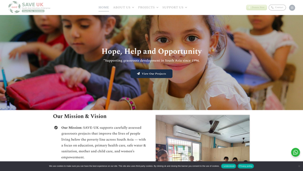 Screenshot of the South Asia Voluntary Enterprise website