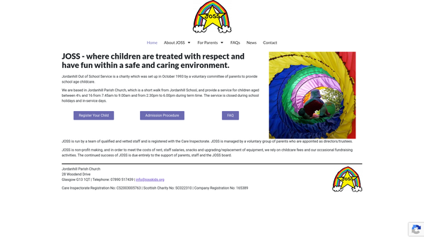 Screenshot of the Jordanhill Out of School Service Limited website