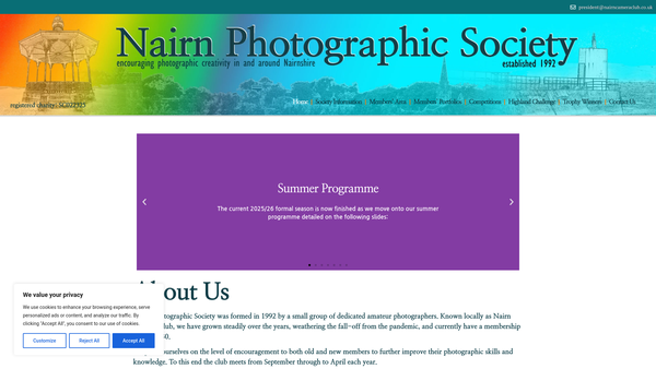 Screenshot of the Nairn Photographic Society website
