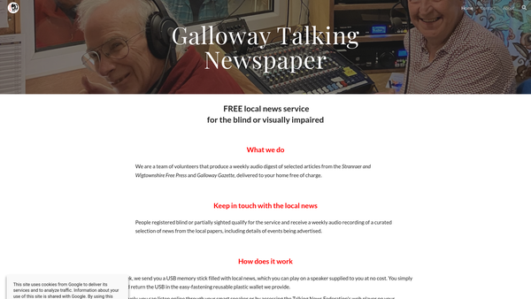 Screenshot of the Galloway Talking Newspaper Association For The Blind website