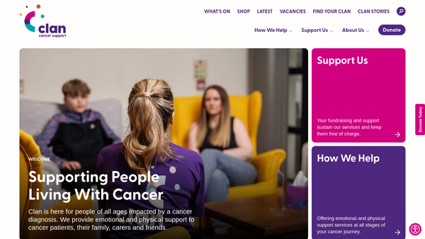 Screenshot of the CLAN Cancer Support website