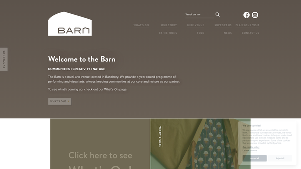 Screenshot of the Woodend Arts Limited website