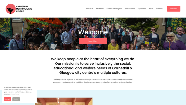Screenshot of the Garnethill Multicultural Centre website