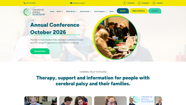 Screenshot of the Cerebral Palsy Scotland website