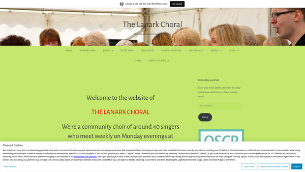 Screenshot of the The Lanark Choral website
