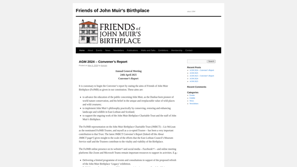 Screenshot of the Dunbar's John Muir Association website