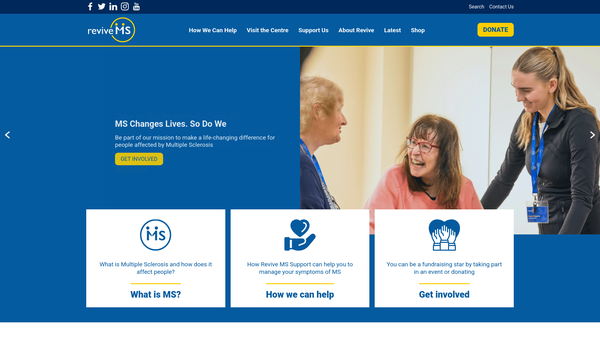 Screenshot of the Revive MS Support website