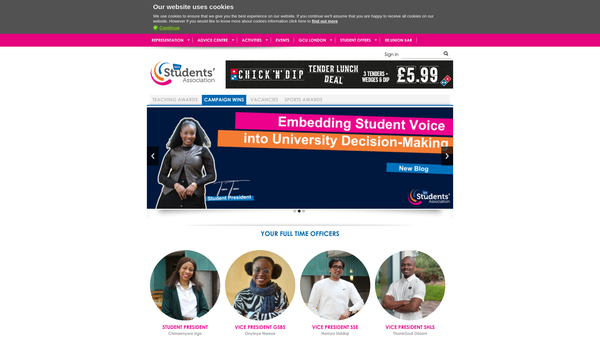 Screenshot of the Glasgow Caledonian University Students' Association website