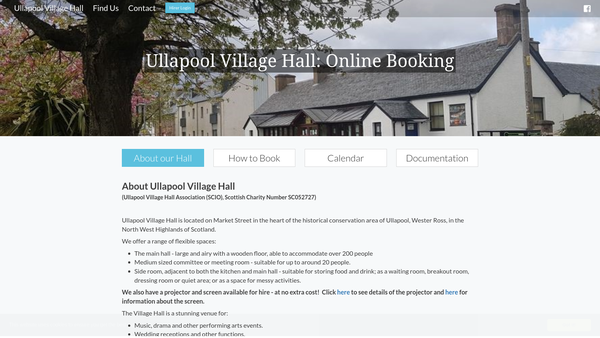 Screenshot of the Ullapool Village Hall Association website