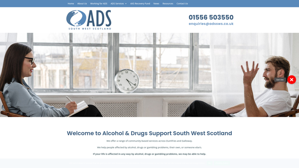 Screenshot of the Alcohol And Drugs Support South West Scotland website