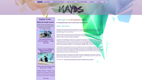 Screenshot of the Mid Argyll Youth Development Services website