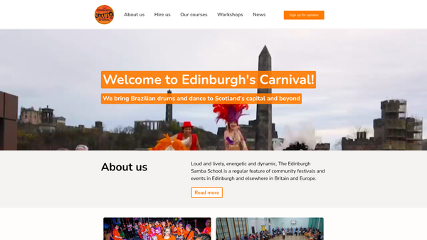 Screenshot of the Edinburgh Samba School website