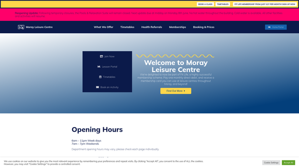 Screenshot of the Moray Leisure Limited website
