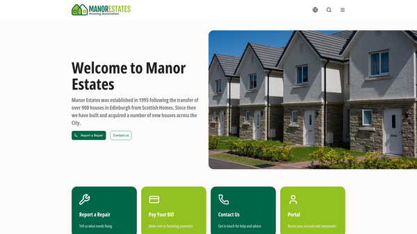 Screenshot of the Manor Estates Housing Association Limited website