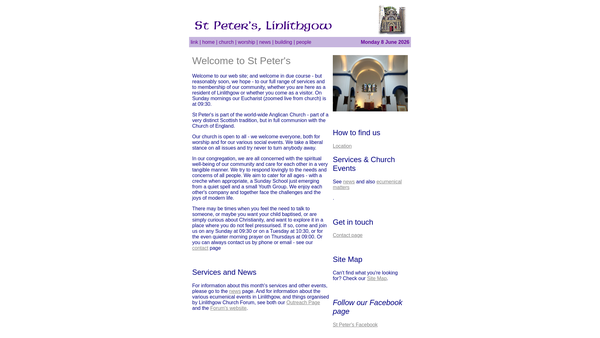 Screenshot of the St Peter's Scottish Episcopal Church: Linlithgow website