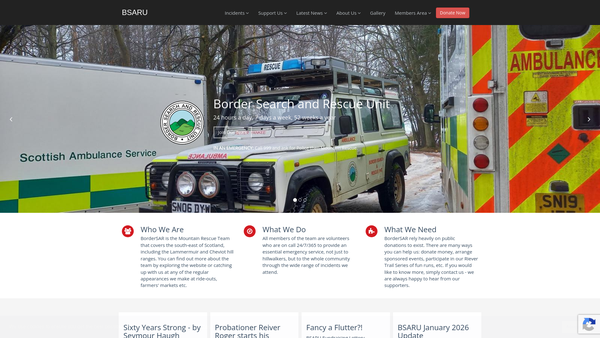 Screenshot of the Border Search And Rescue Unit website