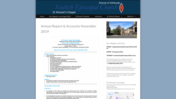 Screenshot of the St Vincent's Chapel Stockbridge website