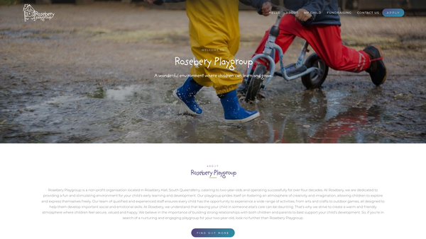 Screenshot of the Rosebery Playgroup website