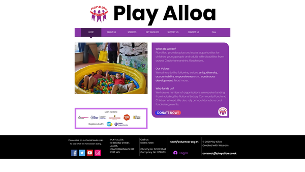 Screenshot of the Play Alloa website
