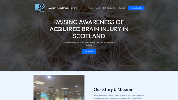 Screenshot of the Scottish Head Injury Forum website