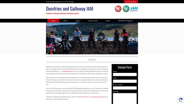 Screenshot of the Dumfries & Galloway Advanced Motorists & Motorcyclists website
