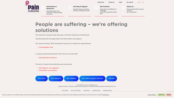 Screenshot of the Pain Concern website