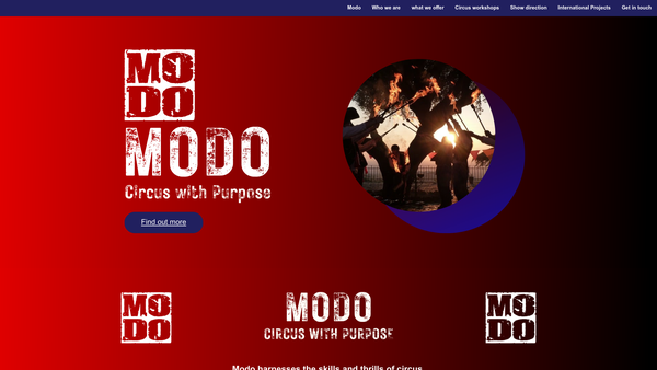 Screenshot of the Modo - Circus With Purpose website