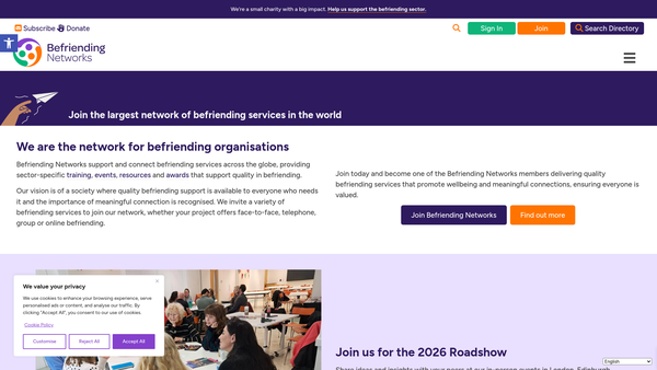 Screenshot of the Befriending Networks Ltd website