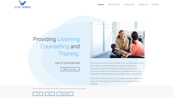 Screenshot of the Quiet Waters website