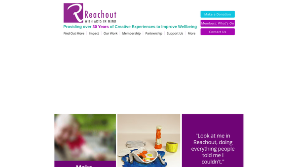 Screenshot of the Reachout With Arts In Mind website