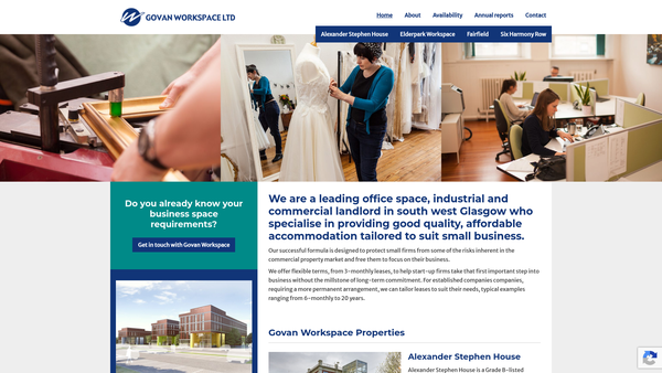 Screenshot of the Govan Workspace Limited website