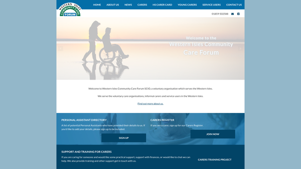 Screenshot of the Western Isles Community Care Forum SCIO website