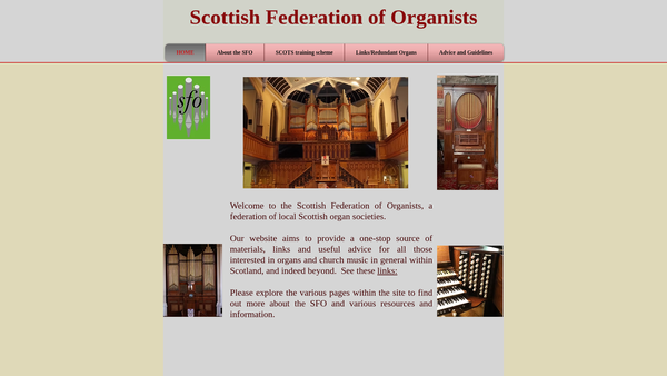 Screenshot of the Scottish Federation Of Organists website