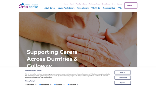 Screenshot of the Carers Centres Project for Dumfries & Galloway website