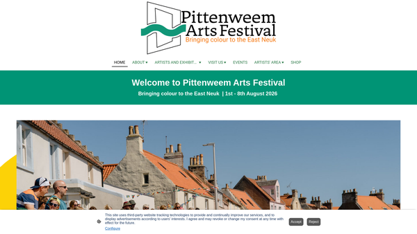 Screenshot of the Royal Burgh Of Pittenweem Arts Festival website