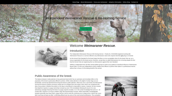 Screenshot of the Independent Weimaraner Rescue & Re - Homing Service ( K/A Weimaraner Rescue) website